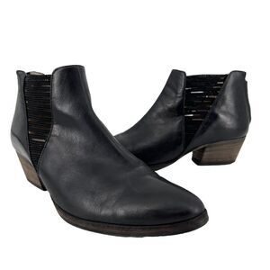 Aquatalia Women’s Black Leather Side Stretch Slip On Booties Boots Zipper Back 8